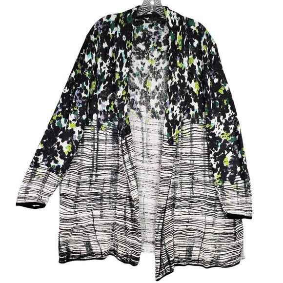 Nic + Zoe Sweater Cardigan Plus Size 1X Open Front Black Geometric Stretch Knit - Picture 2 of 9